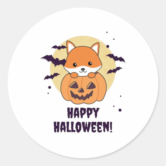 Fox in Pumpkin Sweet Foxes Happy Halloween Runder Aufkleber (Vorderseite)