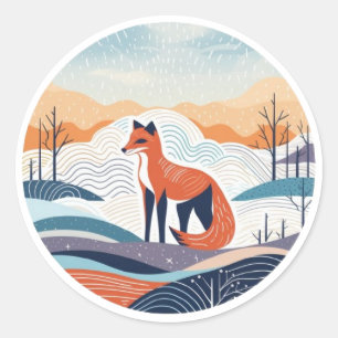 Fox in Snow Round Sticker Weihnachten