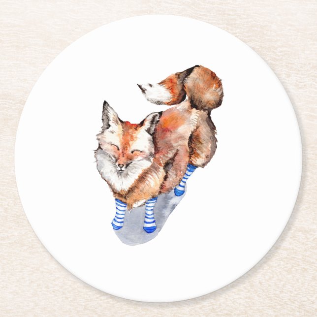 Fox in Socken Runder Pappuntersetzer (Vorderseite)