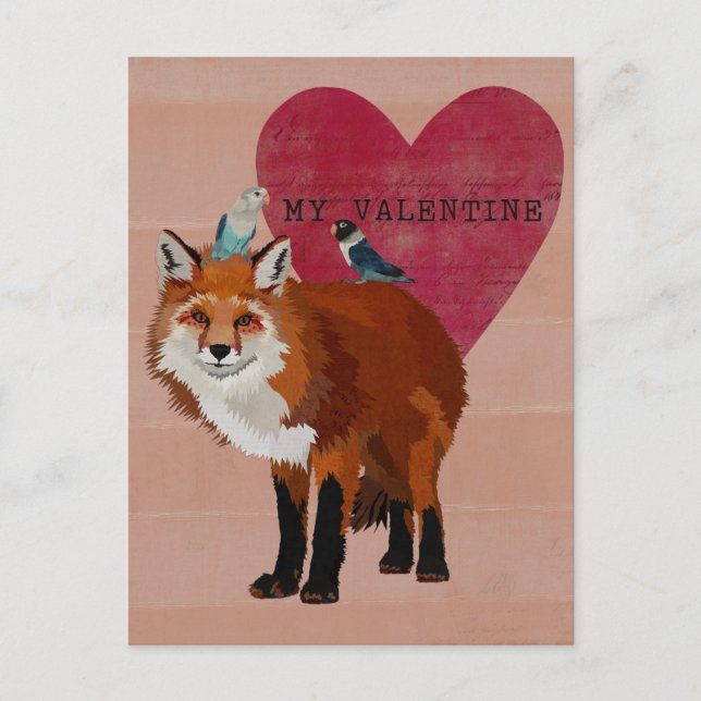 FOX & INDIGO VÖGEL VALENTINE'S Postcard Feiertagspostkarte (Vorderseite)