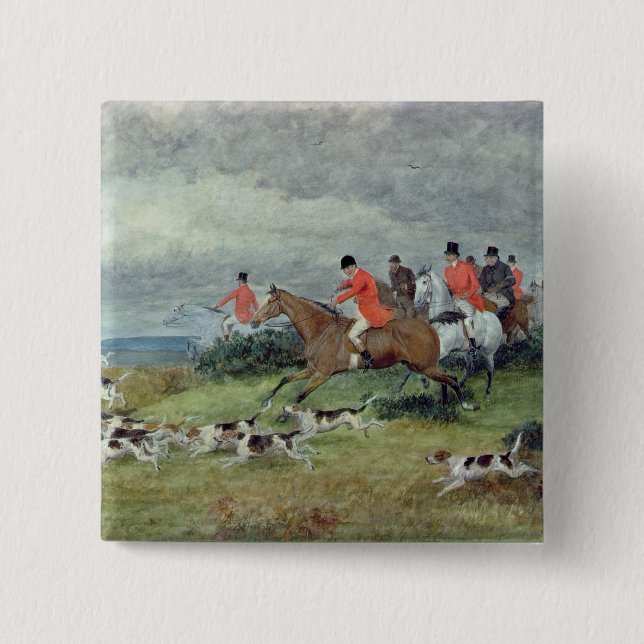 Fox-Jagd in Surrey, 19. Jahrhundert Button (Vorderseite)