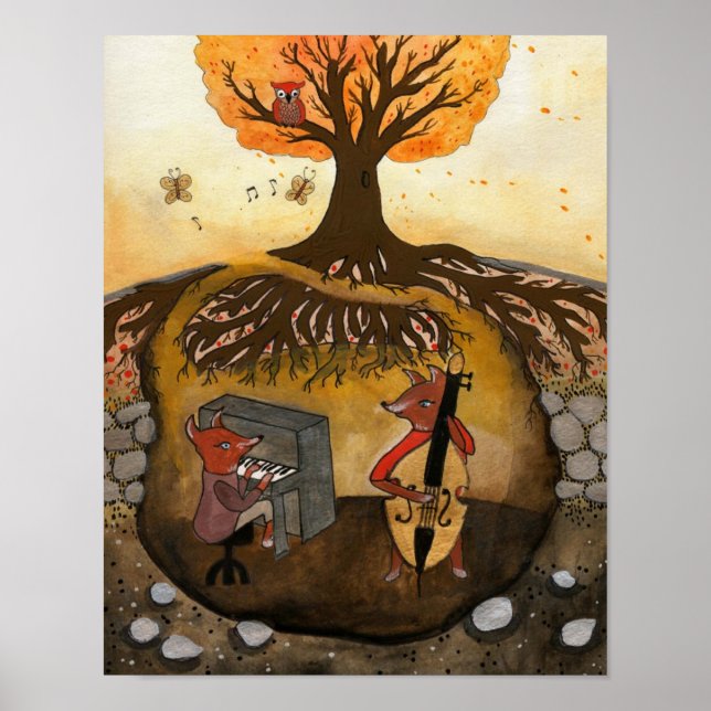 Fox Jam - Zwei Füchse spielen Musik Poster (Vorne)