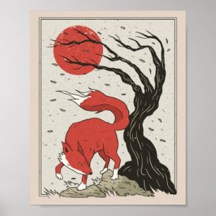 Fox Japanese Art Poster