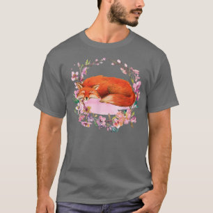 Fox Japanese Cherry Blume Blossom Wreath T - Shirt