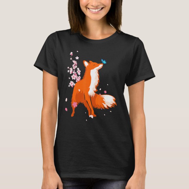Fox japanische Kultur Kirry Blossom Frauen Männer T-Shirt (Vorderseite)