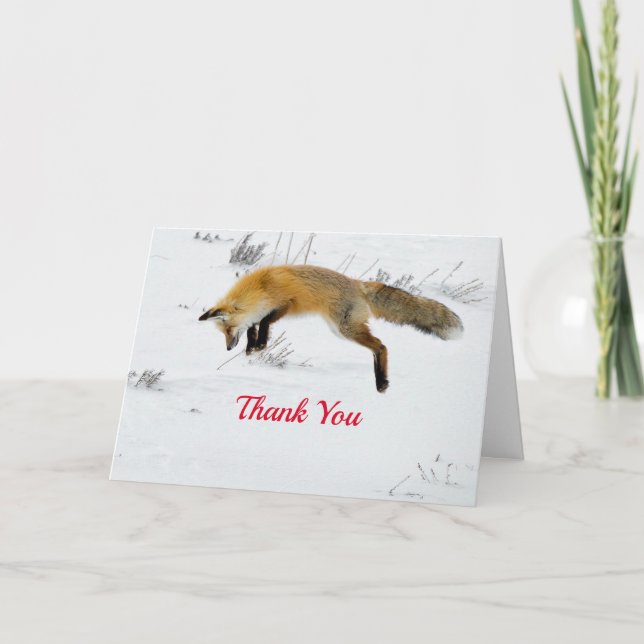 Fox Jumping Carte de remerciements photo de neige (Devant)