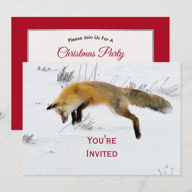 Fox Jumping Snow Foto Weihnachten Einladung (Vorne/Hinten)