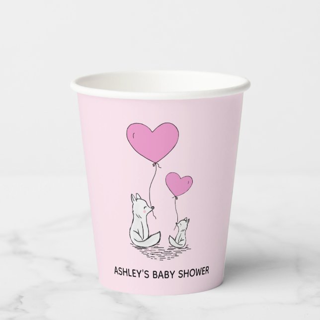 Fox Kit Heart Balloons Design Paper Cups Pappbecher (Rückseite)