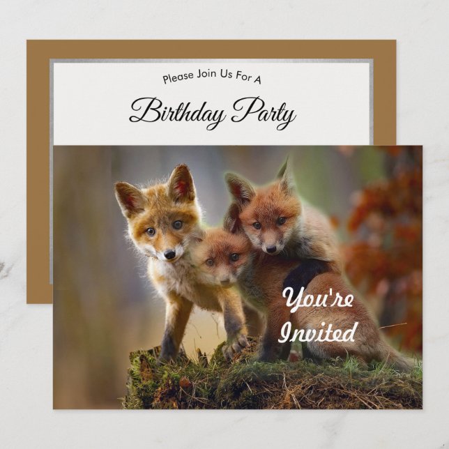 Fox Kits Foto Birthday Einladung (Vorne/Hinten)