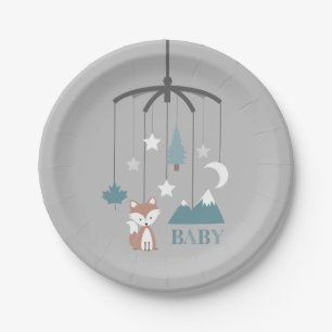 Fox-Krippen-bewegliche moderne blaue Babyparty Pappteller