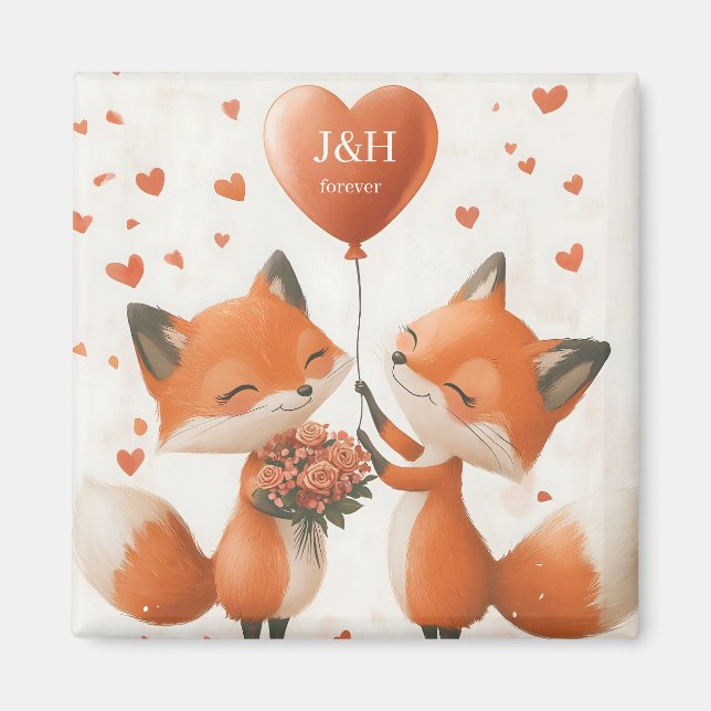 Fox-Liebe-Design mit anpassbaren Initialen Magnet (Vorne)