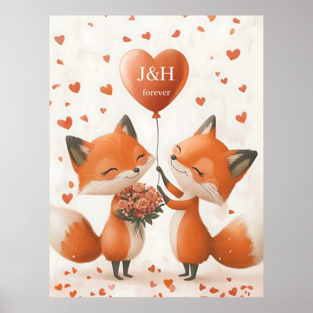 Fox-Liebe-Design mit anpassbaren Initialen Poster (Vorne)