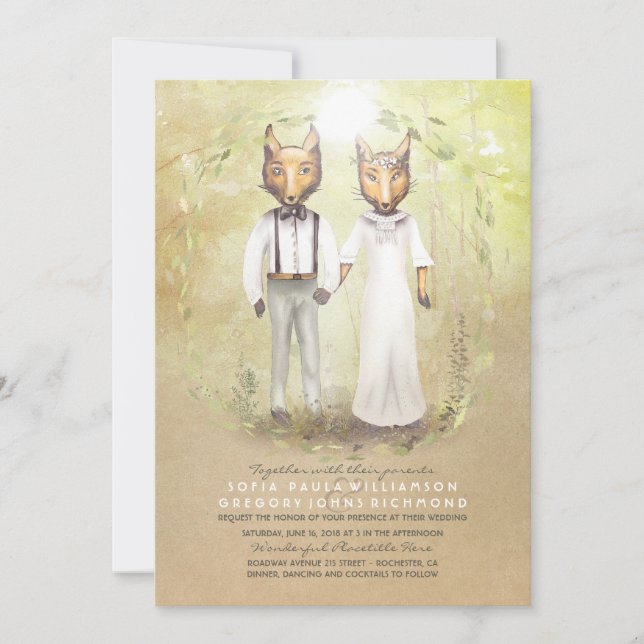 Fox Love Rustic Woodland Wedding Invitations (Devant)