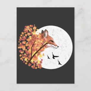 Fox Lover Herbstmond Baum Tierwald Natur Postkarte