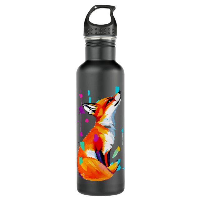 Fox Lover Zeichnend Ölgemälde eines Fuchs Edelstahlflasche (Vorderseite)