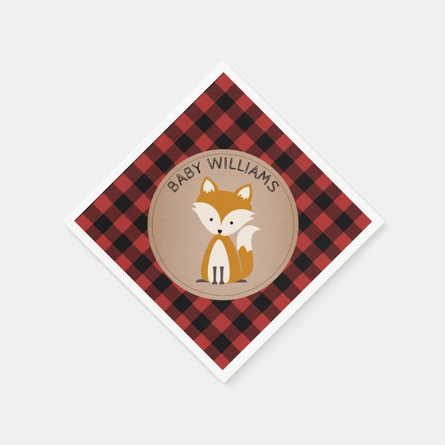 Fox Lumberjack Kariert Baby Dusche Napkins Serviette (Ecke)