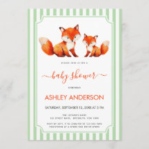 Fox Mama and Baby Shower Pale Green Stripes Cute