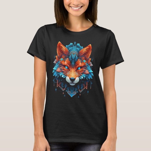 Fox Mandala Blue Eyes - Animal Art Fox T-Shirt (Vorderseite)