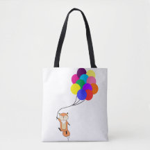 Fox mignon avec le sac fourre-tout à ballons