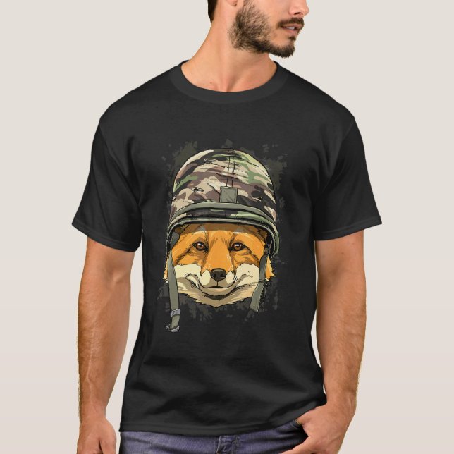 Fox Militär Soldier Veterans Day Animal Fox Jagd T-Shirt (Vorderseite)