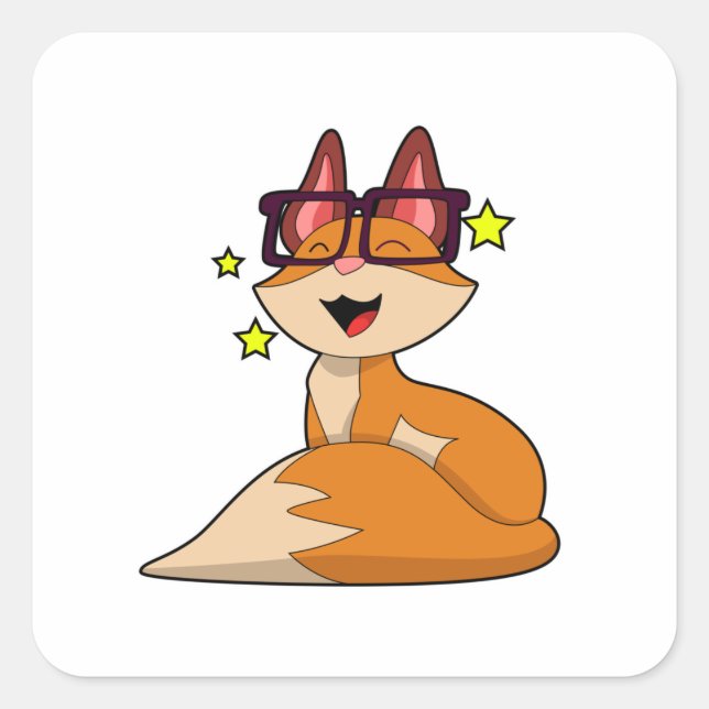 Fox mit Brille Quadratischer Aufkleber (Vorderseite)