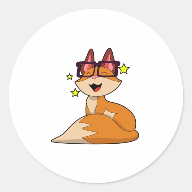Fox mit Brille Runder Aufkleber (Vorderseite)