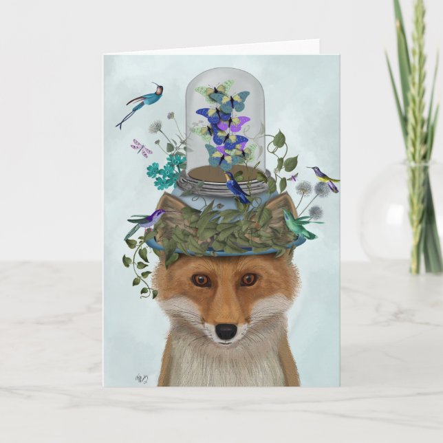 Fox mit Butterfly Bell Jar Karte (Vorderseite)