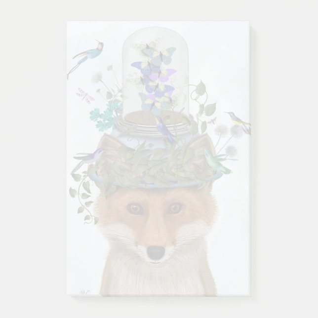 Fox mit Butterfly Bell Jar Post-it Klebezettel (Vorderseite)