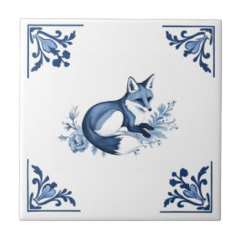 Fox mit Delft Blue und White Corner Geblüht Fliese