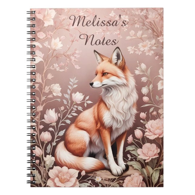 Fox mit Dreamy Pink Floral - Personalisierter Name Notizblock (Vorderseite)