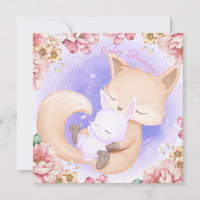 Fox mit einer sonnigen Kinderdusche und Einladung (Vorderseite)