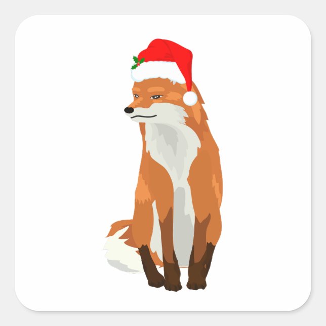 Fox mit einer Weihnachtsmannmütze Ugly Christmas S Quadratischer Aufkleber (Vorderseite)