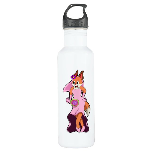 Fox mit Hochzeitskleid & Blume Edelstahlflasche (Vorderseite)