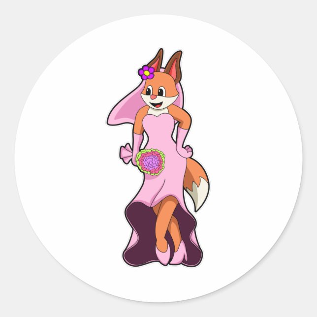 Fox mit Hochzeitskleid & Blume Runder Aufkleber (Vorderseite)