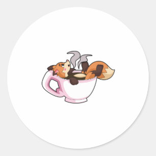 Fox mit Kaffee-Cup Runder Aufkleber