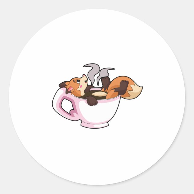 Fox mit Kaffee-Cup Runder Aufkleber (Vorderseite)