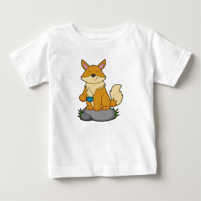 Fox mit Kaffeetasse Baby T-shirt (Vorderseite)
