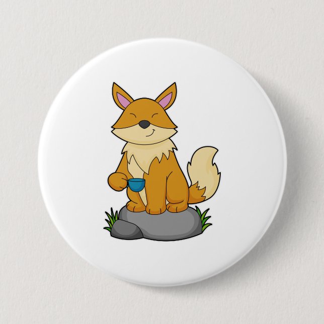 Fox mit Kaffeetasse Button (Vorderseite)