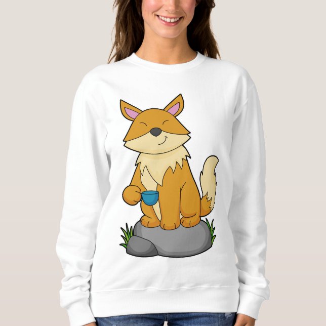 Fox mit Kaffeetasse Sweatshirt (Vorderseite)