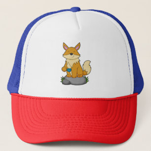 Fox mit Kaffeetasse Truckerkappe
