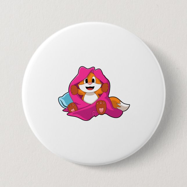 Fox mit Kissen und Decken Button (Vorderseite)