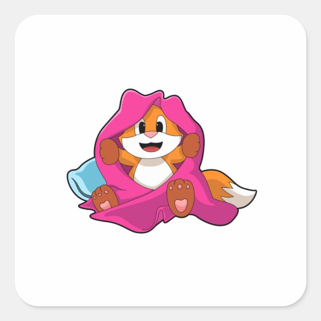 Fox mit Kissen und Decken Quadratischer Aufkleber (Vorderseite)
