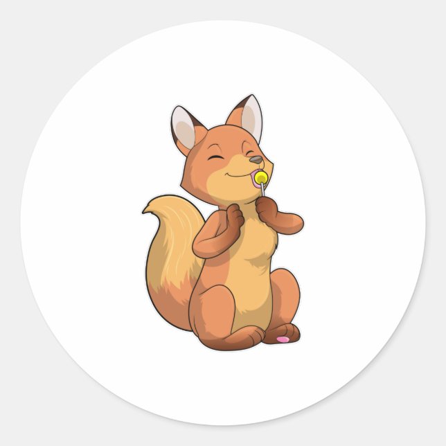 Fox mit Lollipop Runder Aufkleber (Vorderseite)