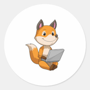 Fox mit Notebook Runder Aufkleber