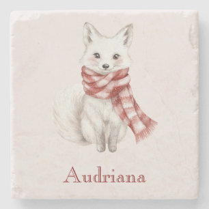 Fox mit Peppermint Red White Scarf Steinuntersetzer