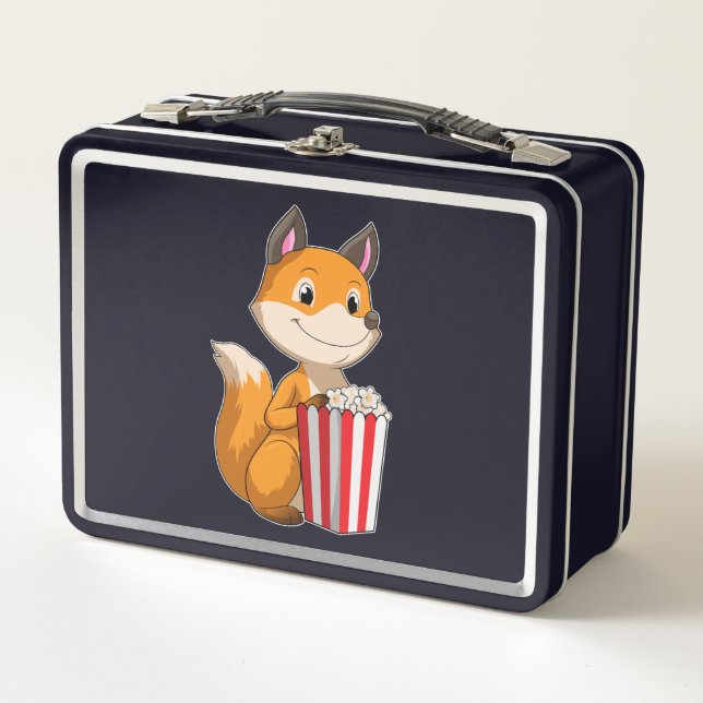 Fox mit Popcorn Metall Brotdose (Vorderseite)