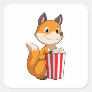 Fox mit Popcorn Quadratischer Aufkleber