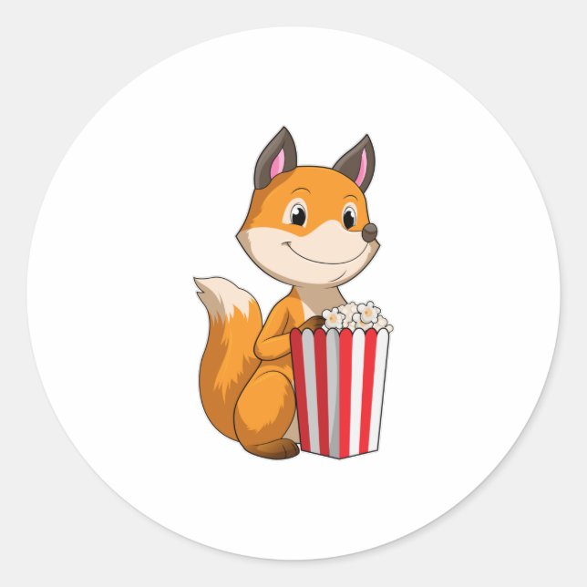 Fox mit Popcorn Runder Aufkleber (Vorderseite)