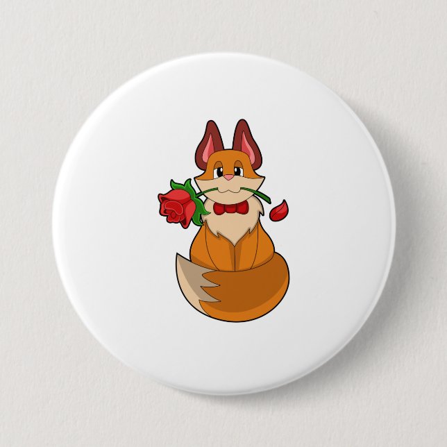 Fox mit Rose Blume Button (Vorderseite)