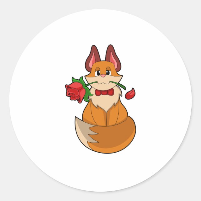 Fox mit Rose Blume Runder Aufkleber (Vorderseite)